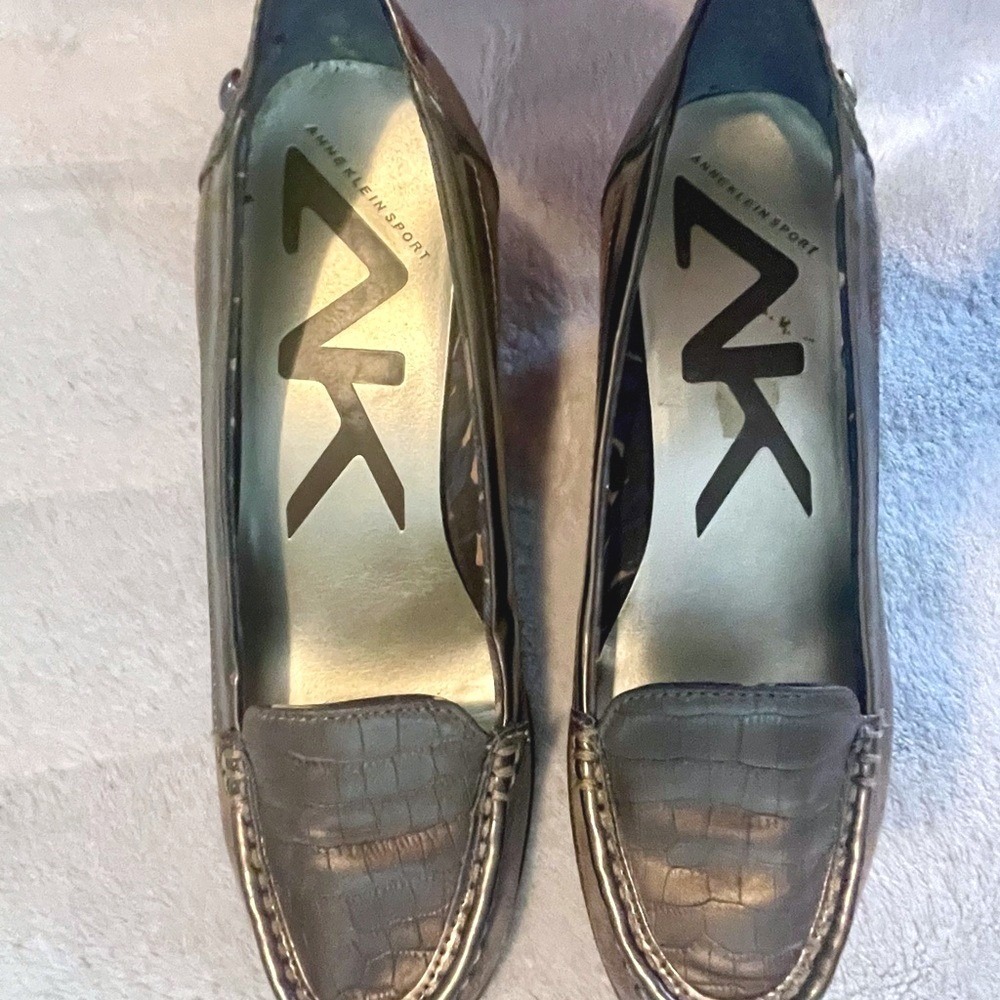 Anne Klein Sport Womens Wedge Loafers Brown Crocodile‎ Texture Size 8.5 M